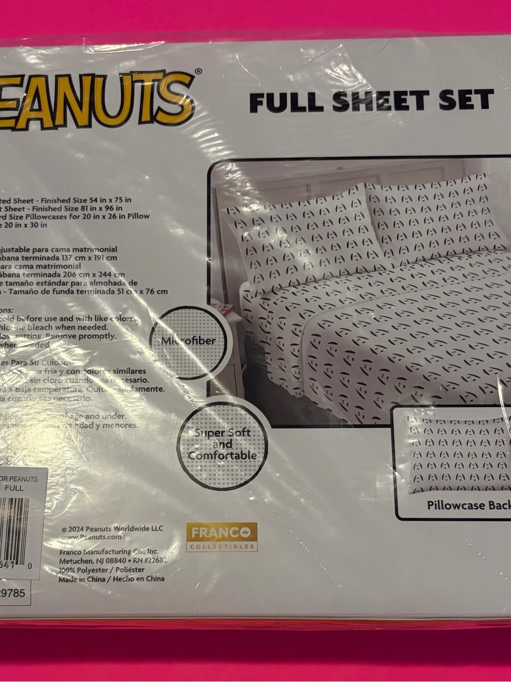 Peanuts Full Sheet Set‎ - White with Black Snoopy Print